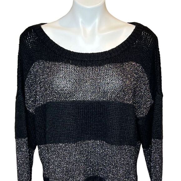 Loft black and metallic silver striped wool blend sweater size XL - Picture 2 of 16